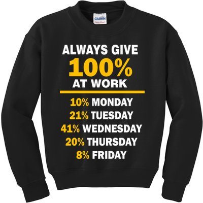 Always Give A 100% At Work Funny Kids Sweatshirt