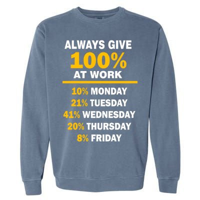 Always Give A 100% At Work Funny Garment-Dyed Sweatshirt