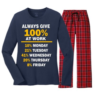 Always Give A 100% At Work Funny Women's Long Sleeve Flannel Pajama Set 