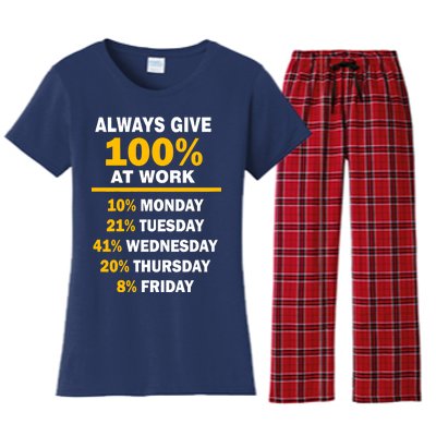 Always Give A 100% At Work Funny Women's Flannel Pajama Set