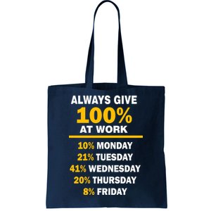 Always Give A 100% At Work Funny Tote Bag