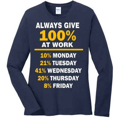 Always Give A 100% At Work Funny Ladies Long Sleeve Shirt