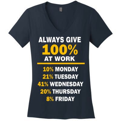 Always Give A 100% At Work Funny Women's V-Neck T-Shirt