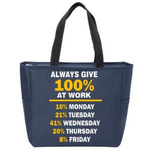 Always Give A 100% At Work Funny Zip Tote Bag