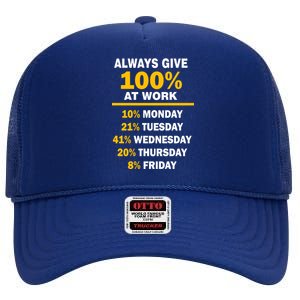 Always Give A 100% At Work Funny High Crown Mesh Back Trucker Hat