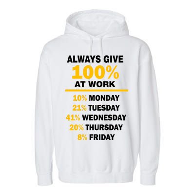 Always Give A 100% At Work Funny Garment-Dyed Fleece Hoodie