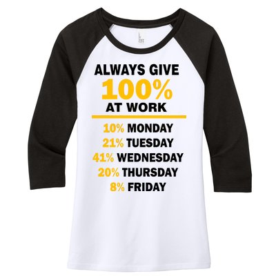 Always Give A 100% At Work Funny Women's Tri-Blend 3/4-Sleeve Raglan Shirt