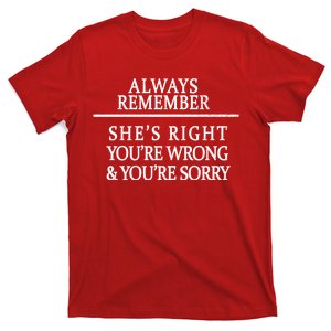 Always Remember She's Rights Your Wrong And Sorry  T-Shirt