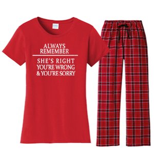 Always Remember She's Rights Your Wrong And Sorry  Women's Flannel Pajama Set