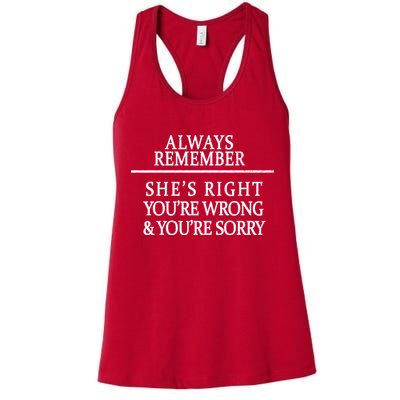 Always Remember She's Rights Your Wrong And Sorry  Womens Tank Top