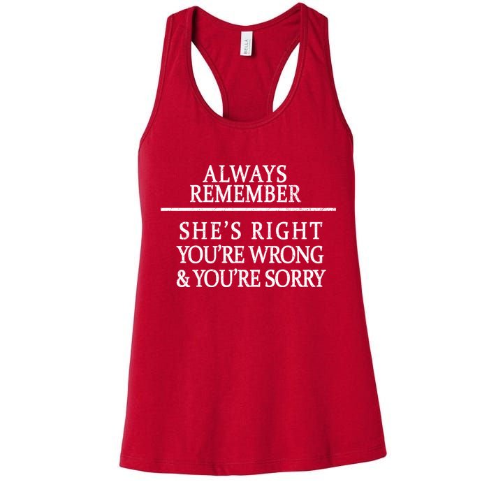 Always Remember She's Rights Your Wrong And Sorry  Womens Tank Top