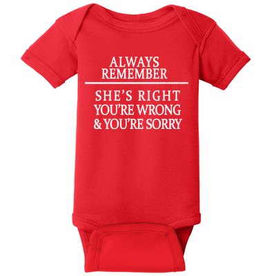 Always Remember She's Rights Your Wrong And Sorry  Baby Bodysuit