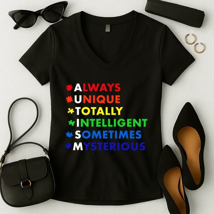 Always Unique Totally Intelligent Sometime Mysterious Women's V-Neck T-Shirt