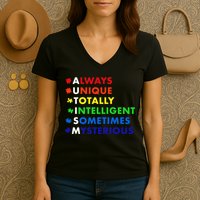 Always Unique Totally Intelligent Sometime Mysterious Women's V-Neck T-Shirt