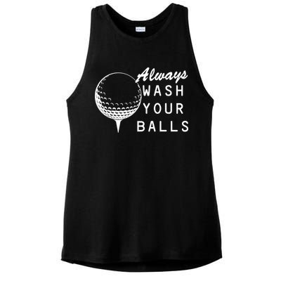 Always Wash Your Balls Funny Golfing Ladies PosiCharge Tri-Blend Wicking Tank