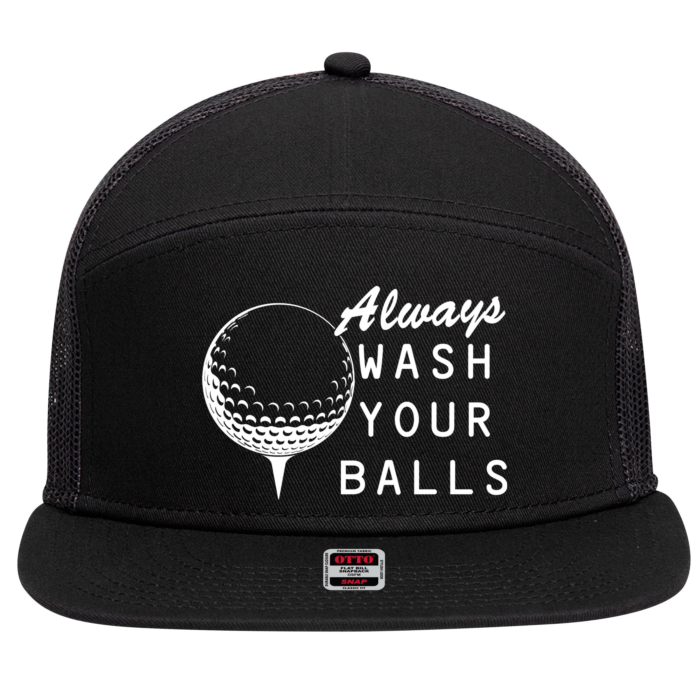 Always Wash Your Balls Funny Golfing 7 Panel Mesh Trucker Snapback Hat