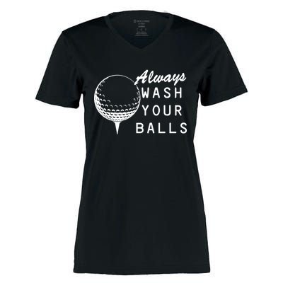 Always Wash Your Balls Funny Golfing Women's Momentum V-Neck T-Shirt