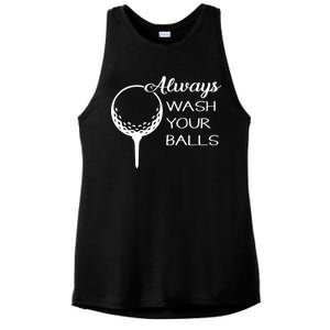 Always Wash YUour Ball Funny Golfing Ladies PosiCharge Tri-Blend Wicking Tank