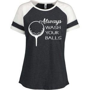 Always Wash YUour Ball Funny Golfing Enza Ladies Jersey Colorblock Tee