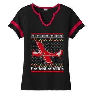 Airplane Lover Xmas Lighting Ugly Airplane Christmas Gift Ladies Halftime Notch Neck Tee