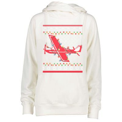 Airplane Lover Xmas Lighting Ugly Airplane Christmas Gift Womens Funnel Neck Pullover Hood