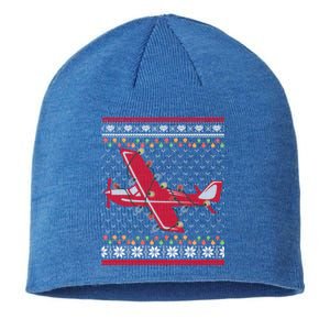 Airplane Lover Xmas Lighting Ugly Airplane Christmas Gift Sustainable Beanie