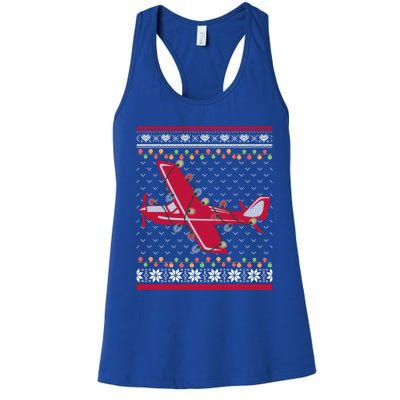 Airplane Lover Xmas Lighting Ugly Airplane Christmas Gift Women's Racerback Tank