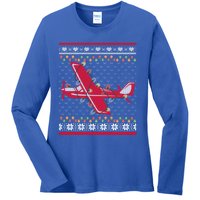 Airplane Lover Xmas Lighting Ugly Airplane Christmas Gift Ladies Long Sleeve Shirt