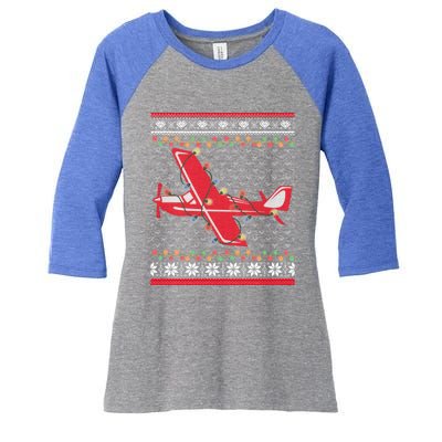 Airplane Lover Xmas Lighting Ugly Airplane Christmas Gift Women's Tri-Blend 3/4-Sleeve Raglan Shirt