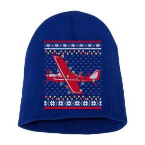 Airplane Lover Xmas Lighting Ugly Airplane Christmas Gift Short Acrylic Beanie