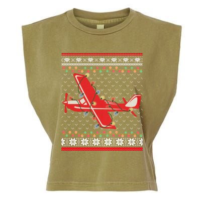 Airplane Lover Xmas Lighting Ugly Airplane Christmas Gift Garment-Dyed Women's Muscle Tee