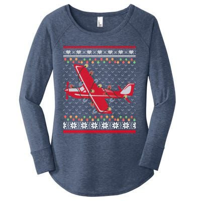 Airplane Lover Xmas Lighting Ugly Airplane Christmas Gift Women's Perfect Tri Tunic Long Sleeve Shirt