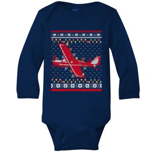 Airplane Lover Xmas Lighting Ugly Airplane Christmas Gift Baby Long Sleeve Bodysuit