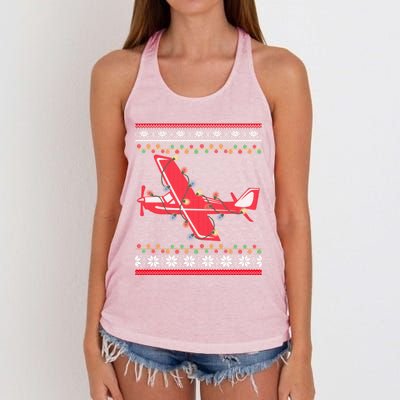 Airplane Lover Xmas Lighting Ugly Airplane Christmas Gift Women's Knotted Racerback Tank