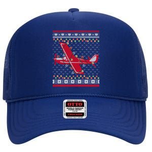 Airplane Lover Xmas Lighting Ugly Airplane Christmas Gift High Crown Mesh Back Trucker Hat