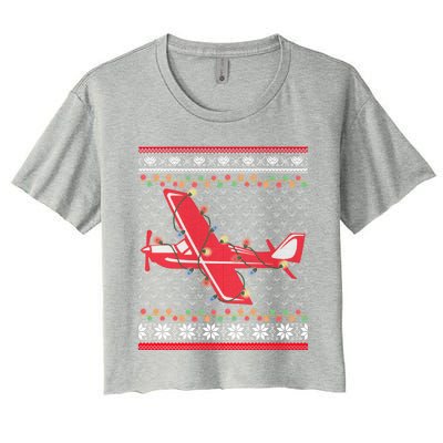 Airplane Lover Xmas Lighting Ugly Airplane Christmas Gift Women's Crop Top Tee