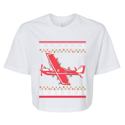 Airplane Lover Xmas Lighting Ugly Airplane Christmas Gift Bella+Canvas Jersey Crop Tee