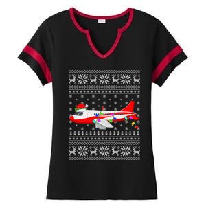 Airplane Lover Xmas Lighting Ugly Airplane Christmas Gift Ladies Halftime Notch Neck Tee