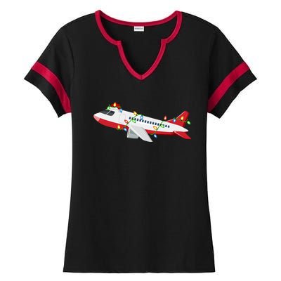 Airplane Lover Xmas Santa Hat Airplane Christmas Gift Ladies Halftime Notch Neck Tee