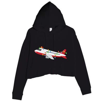 Airplane Lover Xmas Santa Hat Airplane Christmas Gift Crop Fleece Hoodie