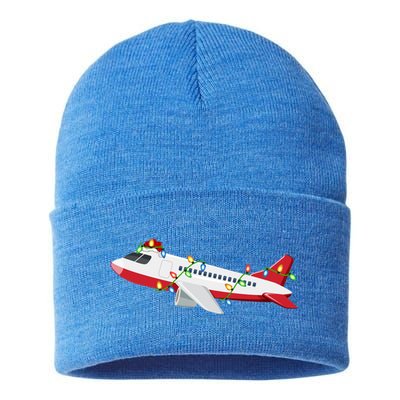 Airplane Lover Xmas Santa Hat Airplane Christmas Gift Sustainable Knit Beanie