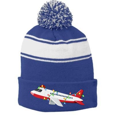 Airplane Lover Xmas Santa Hat Airplane Christmas Gift Stripe Pom Pom Beanie