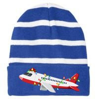 Airplane Lover Xmas Santa Hat Airplane Christmas Gift Striped Beanie with Solid Band