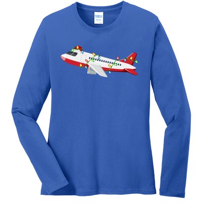 Airplane Lover Xmas Santa Hat Airplane Christmas Gift Ladies Long Sleeve Shirt