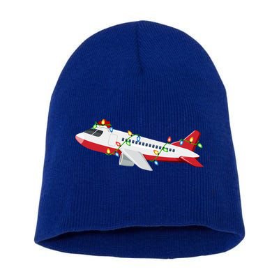 Airplane Lover Xmas Santa Hat Airplane Christmas Gift Short Acrylic Beanie