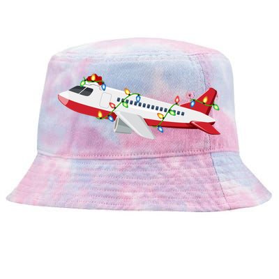 Airplane Lover Xmas Santa Hat Airplane Christmas Gift Tie-Dyed Bucket Hat