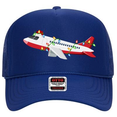 Airplane Lover Xmas Santa Hat Airplane Christmas Gift High Crown Mesh Back Trucker Hat