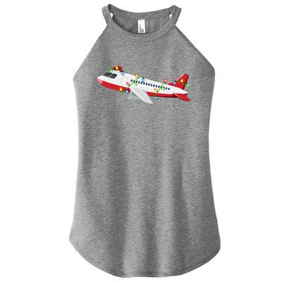 Airplane Lover Xmas Santa Hat Airplane Christmas Gift Women’s Perfect Tri Rocker Tank