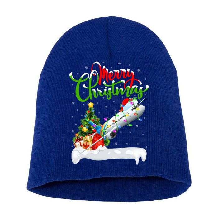 Airplane Lover Xmas Decorations Santa Airplane Christmas Gift Short Acrylic Beanie