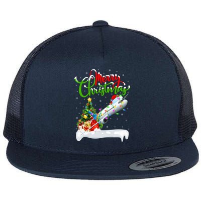 Airplane Lover Xmas Decorations Santa Airplane Christmas Gift Flat Bill Trucker Hat